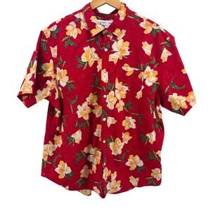 Old Navy Mens Hawaiian Floral Tropical Shirt Red Button Down Colorful-Size XXL